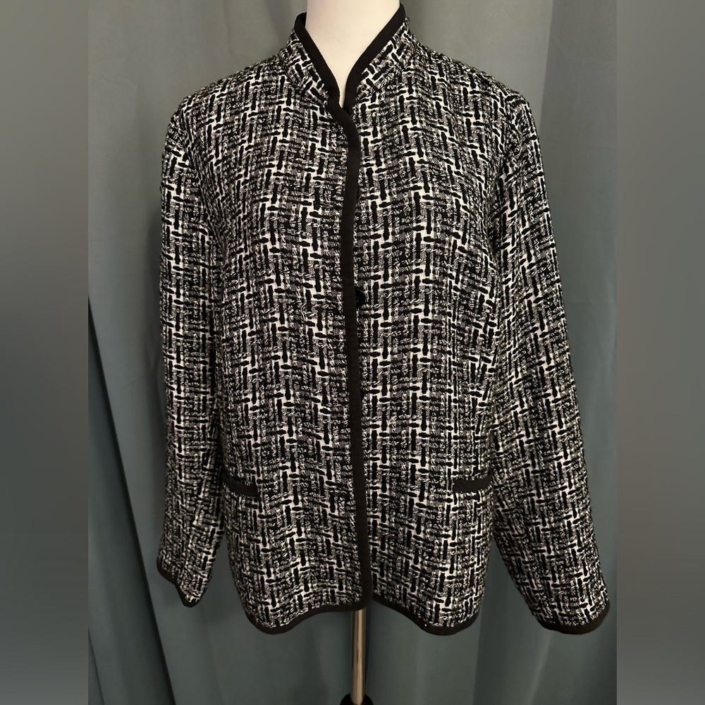 CJ Banks Boucle Tweed Black White Neutral Button Blazer Jacket Women's Size X